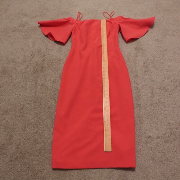 THEIA Women 2 Dress Off-The-Shoulder Crepe Ruffle Short Sleeves Pink $635 NWT - Picture 7 of 9